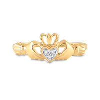 Load image into Gallery viewer, 10kt Yellow Gold Womens Round Diamond Claddagh Heart Ring .02 Cttw

