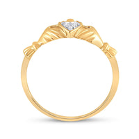 Load image into Gallery viewer, 10kt Yellow Gold Womens Round Diamond Claddagh Heart Ring .02 Cttw
