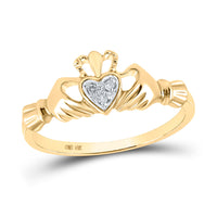 Load image into Gallery viewer, 10kt Yellow Gold Womens Round Diamond Claddagh Heart Ring .02 Cttw
