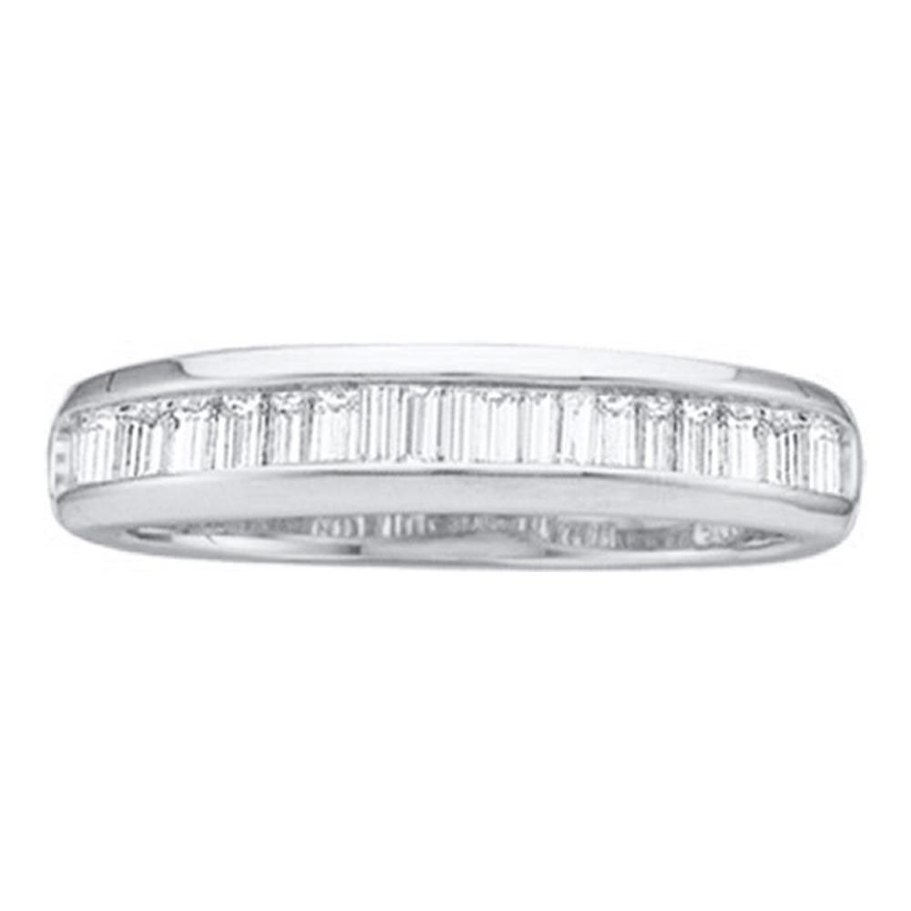 14kt White Gold Womens Baguette Diamond Wedding Band 1/6 Cttw