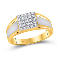 Load image into Gallery viewer, 10kt Two-tone Gold Mens Round Diamond Square Ring 1/8 Cttw

