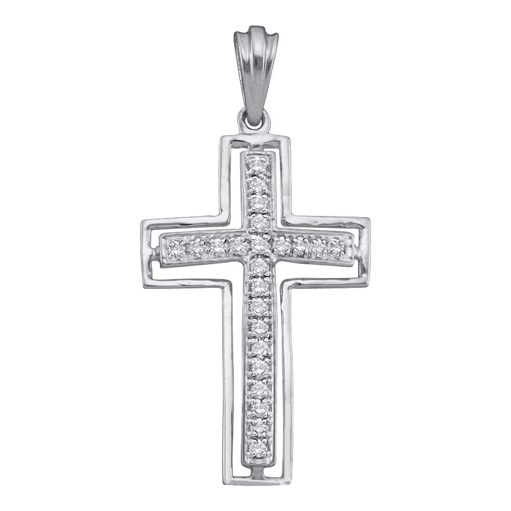 10kt White Gold Womens Round Diamond Cross Pendant 1/4 Cttw