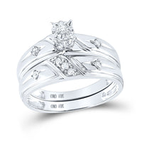 Load image into Gallery viewer, 10kt White Gold His Hers Round Diamond Cross Matching Wedding Set 1/5 Cttw
