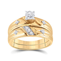 Load image into Gallery viewer, 14kt Yellow Gold His Hers Round Diamond Cross Matching Wedding Set 1/5 Cttw
