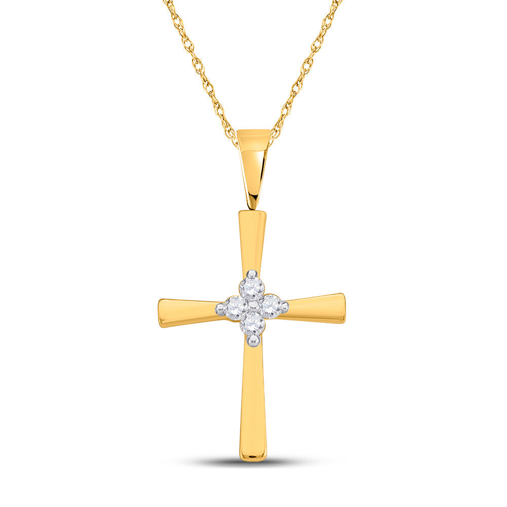 14kt Yellow Gold Womens Round Diamond Cross Pendant 1/20 Cttw