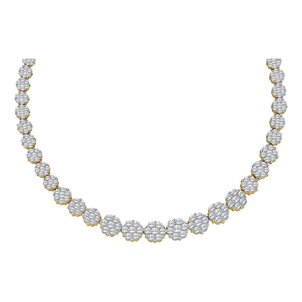 14kt Yellow Gold Womens Round Diamond Cocktail Flower Cluster Necklace 14 Cttw