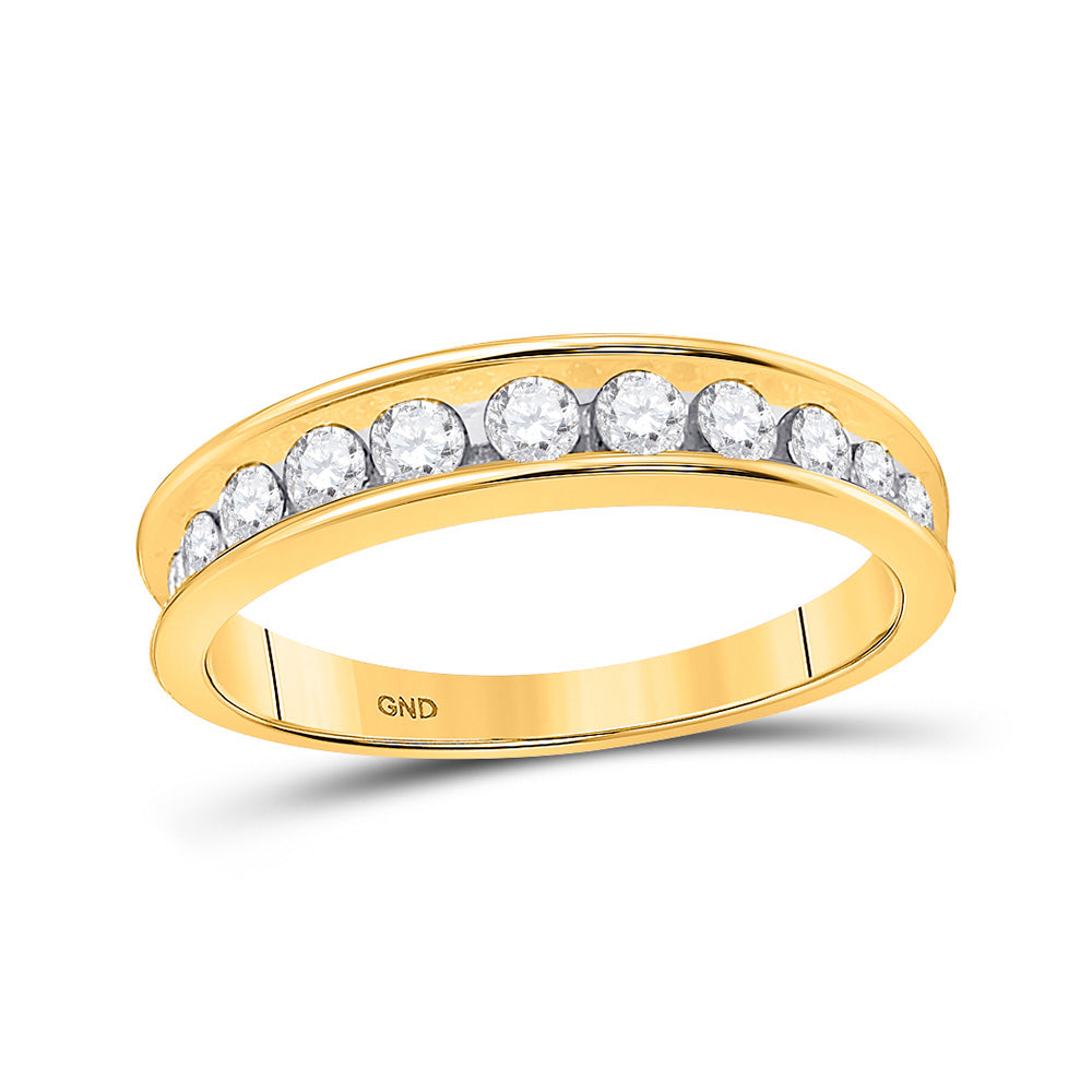 14kt Yellow Gold Womens Round Channel-set Diamond Single Row Wedding Band 1/2 Cttw