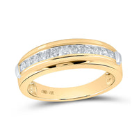 Load image into Gallery viewer, 14kt Yellow Gold Mens Round Diamond Wedding Band Ring 1/2 Cttw
