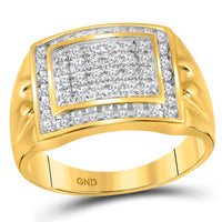 Load image into Gallery viewer, 10kt Yellow Gold Mens Round Diamond Rectangle Cluster Ring 1/2 Cttw
