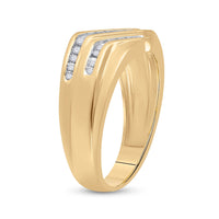 Load image into Gallery viewer, 10kt Yellow Gold Mens Round Diamond Triple Row Band Ring 1/4 Cttw
