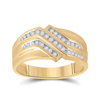 Load image into Gallery viewer, 10kt Yellow Gold Mens Round Diamond Triple Row Band Ring 1/4 Cttw
