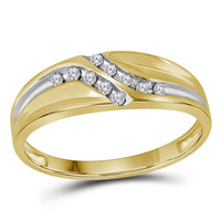 Load image into Gallery viewer, 10kt Yellow Gold Mens Round Diamond Double Row Slender Wedding Band 1/8 Cttw
