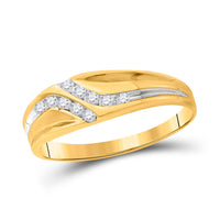 Load image into Gallery viewer, 10kt Yellow Gold Mens Round Diamond Double Row Slender Wedding Band 1/8 Cttw

