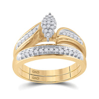 Load image into Gallery viewer, 10kt Yellow Gold Round Diamond Bridal Wedding Ring Band Set 1/4 Cttw
