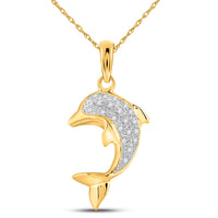 Load image into Gallery viewer, 14kt Yellow Gold Womens Round Diamond Dolphin Fish Animal Pendant 1/10 Cttw
