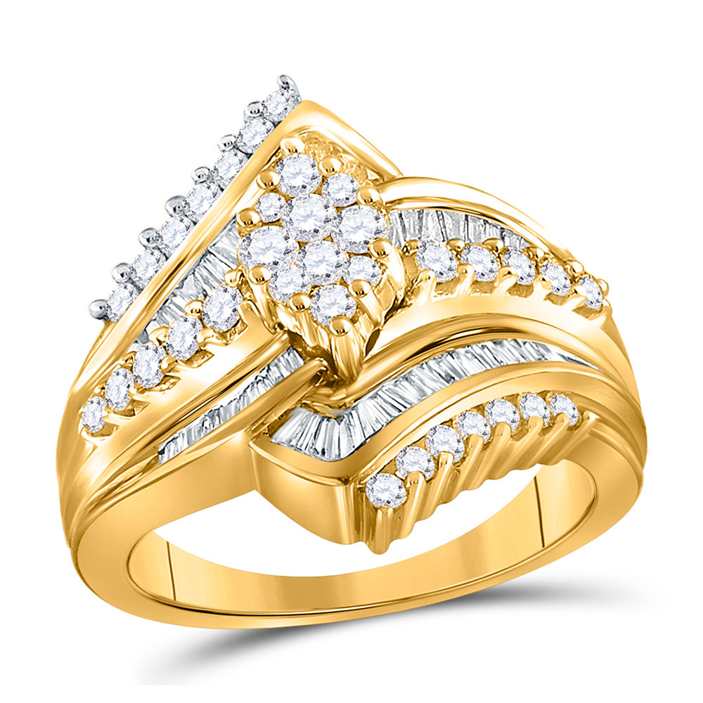 14kt Yellow Gold Round Diamond Oval Cluster Bridal Wedding Engagement Ring 1 Cttw