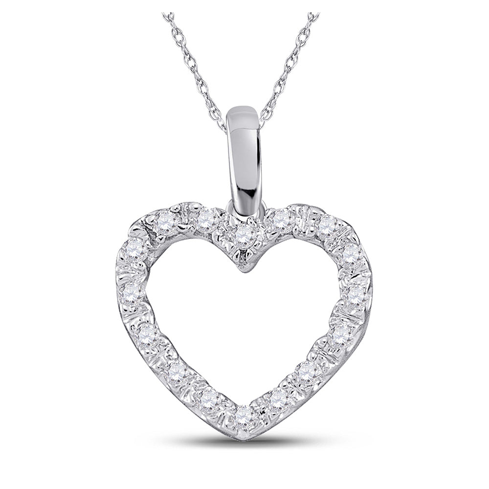 14kt White Gold Womens Round Diamond Heart Pendant 1/10 Cttw