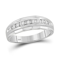 Load image into Gallery viewer, 14kt White Gold Mens Round Diamond Wedding Band Ring 1/4 Cttw
