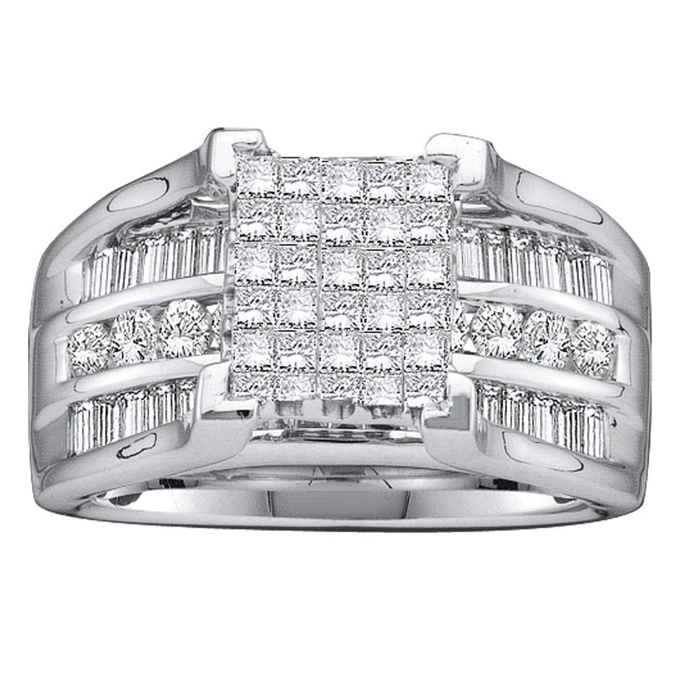 14kt White Gold Princess Diamond Cluster Bridal Wedding Engagement Ring 1-1/2 Cttw