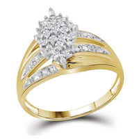 Load image into Gallery viewer, 10kt Yellow Gold Womens Round Prong-set Diamond Oval Cluster Ring 1/5 Cttw
