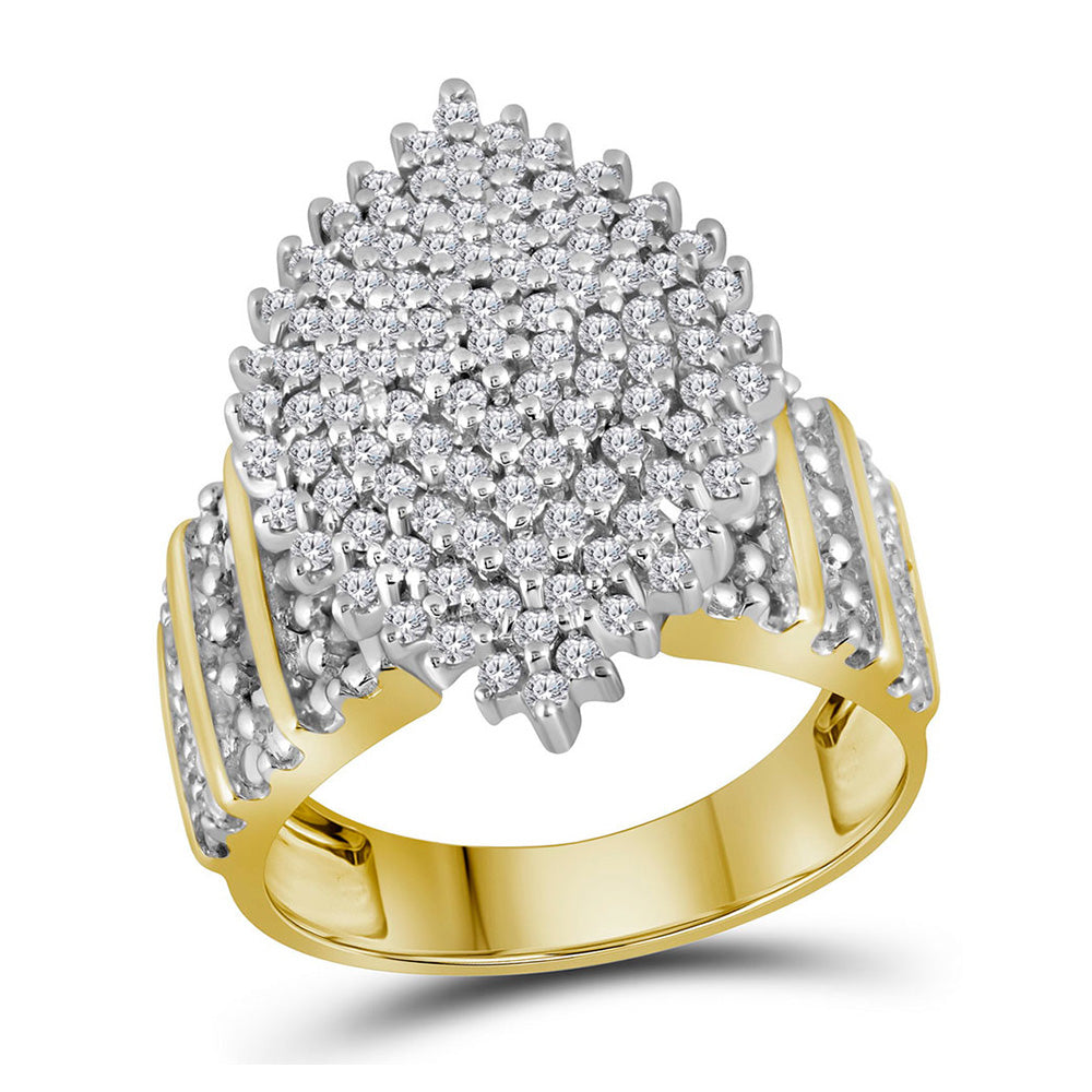 10kt Yellow Gold Womens Round Diamond Marquise-shape Cluster Ring 1 Cttw