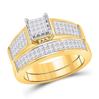 Load image into Gallery viewer, 14kt Yellow Gold His Hers Princess Diamond Square Matching Wedding Set 2 Cttw
