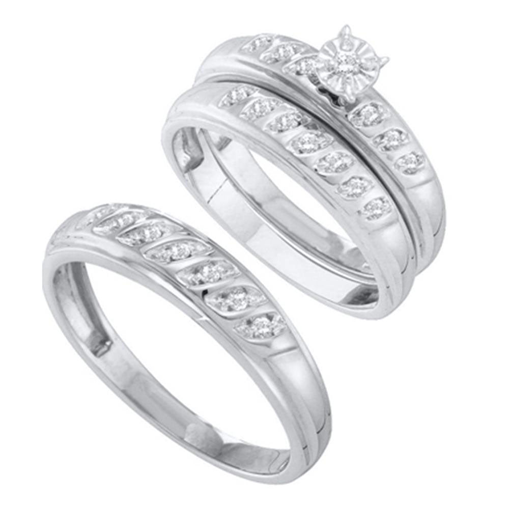 10kt White Gold His Hers Round Diamond Solitaire Matching Wedding Set 1/4 Cttw