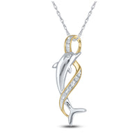 Load image into Gallery viewer, 10kt Two-tone Gold Womens Round Diamond Dolphin Pendant 1/20 Cttw
