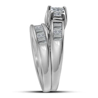 Load image into Gallery viewer, 14kt White Gold Princess Diamond 3-Stone Bridal Wedding Ring Band Set 2 Cttw
