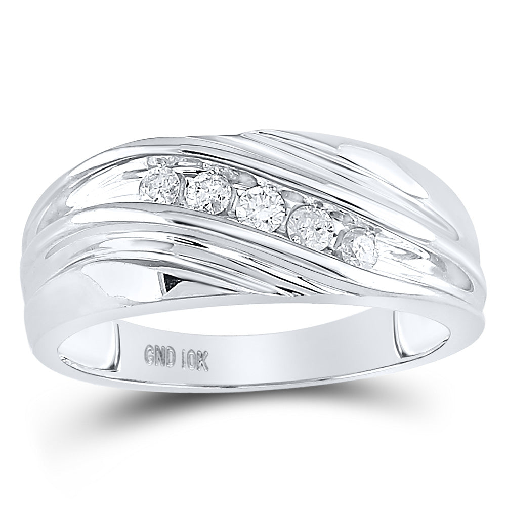 10kt White Gold Mens Round Diamond Wedding Band Ring 1/4 Cttw