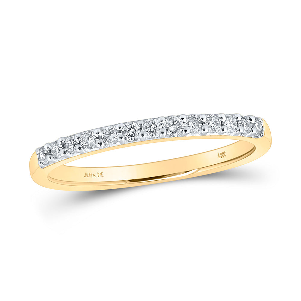 14kt Yellow Gold Womens Round Diamond Wedding Single Row Band 1/5 Cttw