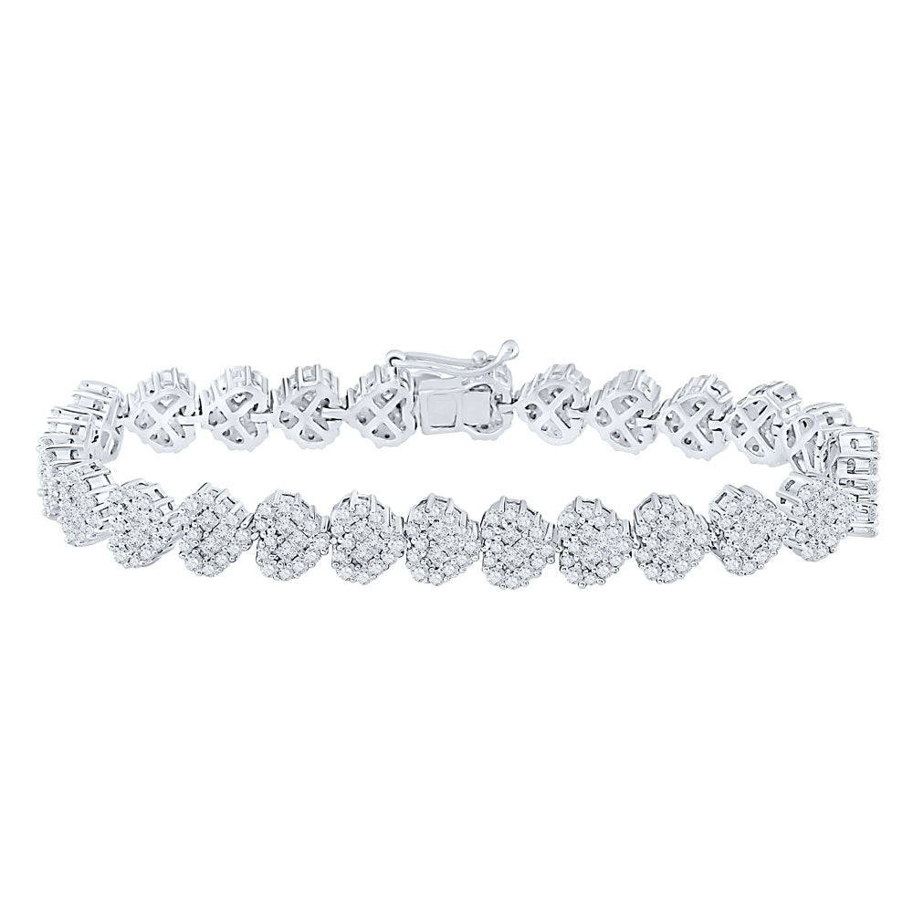 14kt White Gold Womens Round Princess Diamond Heart Bracelet 6-3/8 Cttw