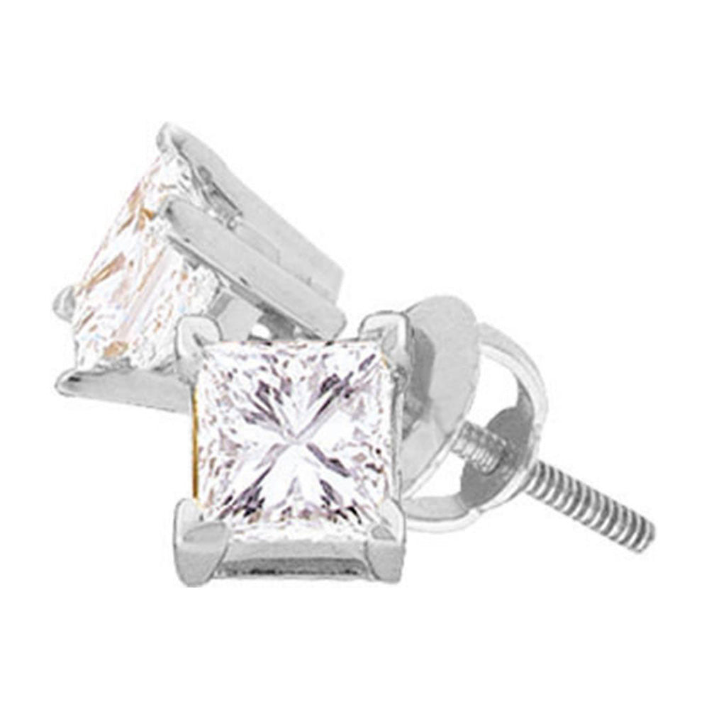14kt White Gold Unisex Princess Diamond Solitaire Stud Earrings 1/4 Cttw