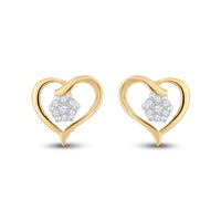 Load image into Gallery viewer, 10kt Yellow Gold Womens Round Diamond Heart Earrings 1/6 Cttw
