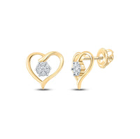 Load image into Gallery viewer, 10kt Yellow Gold Womens Round Diamond Heart Earrings 1/6 Cttw
