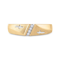 Load image into Gallery viewer, 10kt Yellow Gold Mens Round Diamond Single Row Cross Wedding Band 1/20 Cttw
