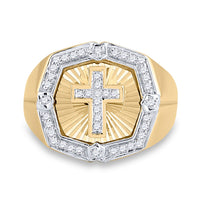 Load image into Gallery viewer, 10kt Yellow Gold Mens Round Diamond Cross Ring 1/4 Cttw
