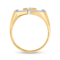 Load image into Gallery viewer, 10kt Yellow Gold Mens Round Diamond Cross Ring 1/4 Cttw
