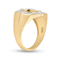 Load image into Gallery viewer, 10kt Yellow Gold Mens Round Diamond Cross Ring 1/4 Cttw
