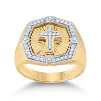 Load image into Gallery viewer, 10kt Yellow Gold Mens Round Diamond Cross Ring 1/4 Cttw
