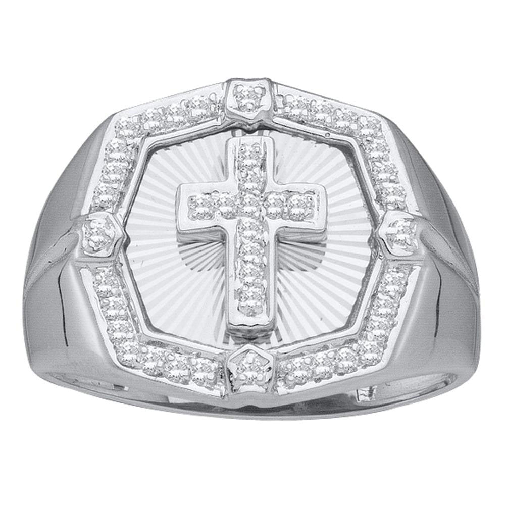 10kt White Gold Mens Round Diamond Cross Ring 1/4 Cttw