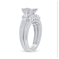 Load image into Gallery viewer, 14kt White Gold Princess Diamond Bridal Wedding Ring Band Set 1-1/2 Cttw
