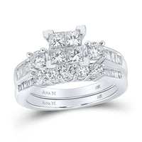 Load image into Gallery viewer, 14kt White Gold Princess Diamond Bridal Wedding Ring Band Set 1-1/2 Cttw
