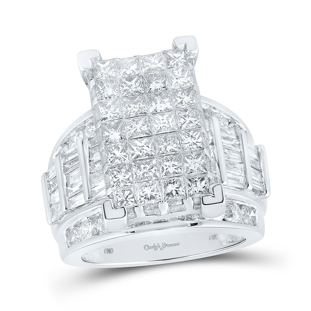 14kt White Gold Princess Diamond Cluster Bridal Wedding Engagement Ring 5 Cttw