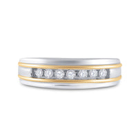Load image into Gallery viewer, 14kt White Two-tone Gold Mens Round Channel-set Diamond Wedding Band 1/4 Cttw

