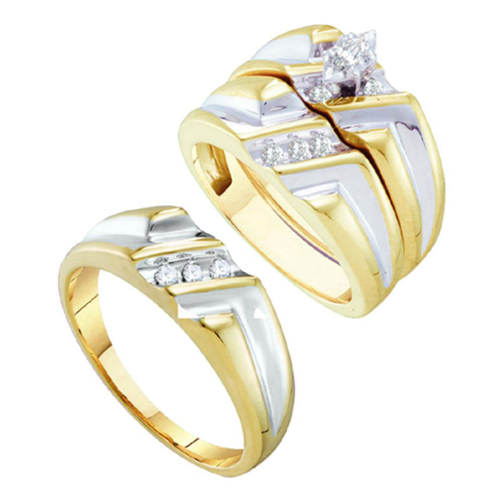 10kt Yellow Gold His Hers Marquise Diamond Solitaire Matching Wedding Set 1/4 Cttw