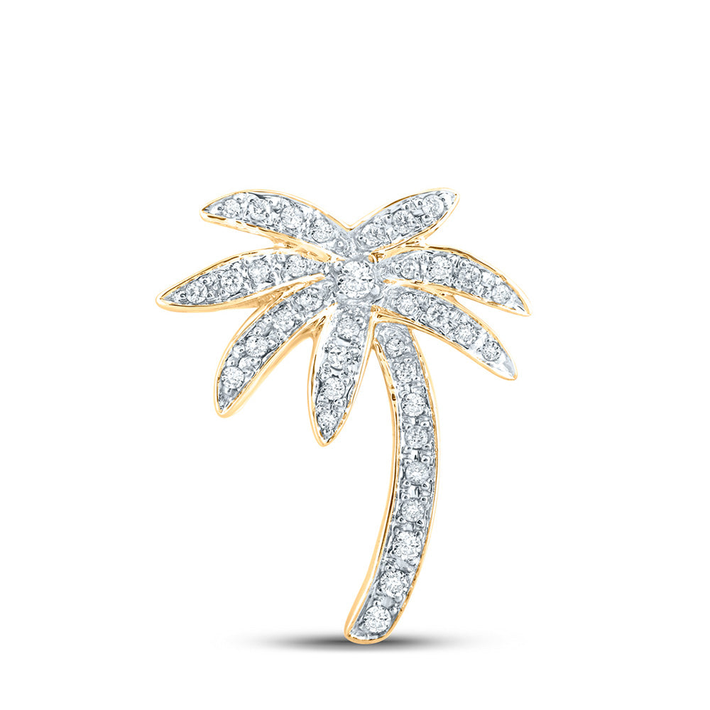 14kt Yellow Gold Womens Round Diamond Palm Tree Pendant 1/4 Cttw