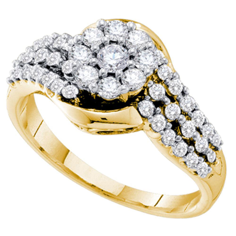 14kt Yellow Gold Womens Round Diamond Flower Cluster Ring 3/4 Cttw