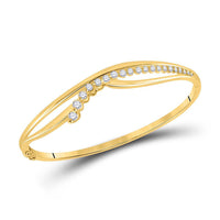 Load image into Gallery viewer, 14kt Yellow Gold Womens Round Diamond Graduated Journey Bangle Bracelet 1 Cttw

