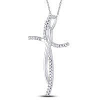 Load image into Gallery viewer, 14kt White Gold Womens Round Diamond Cross Pendant 1/10 Cttw
